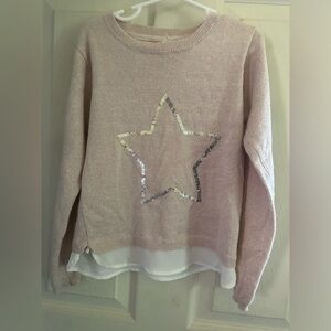EUC Pink Sparkly Light Sweater with Silver Star Girls 7/8